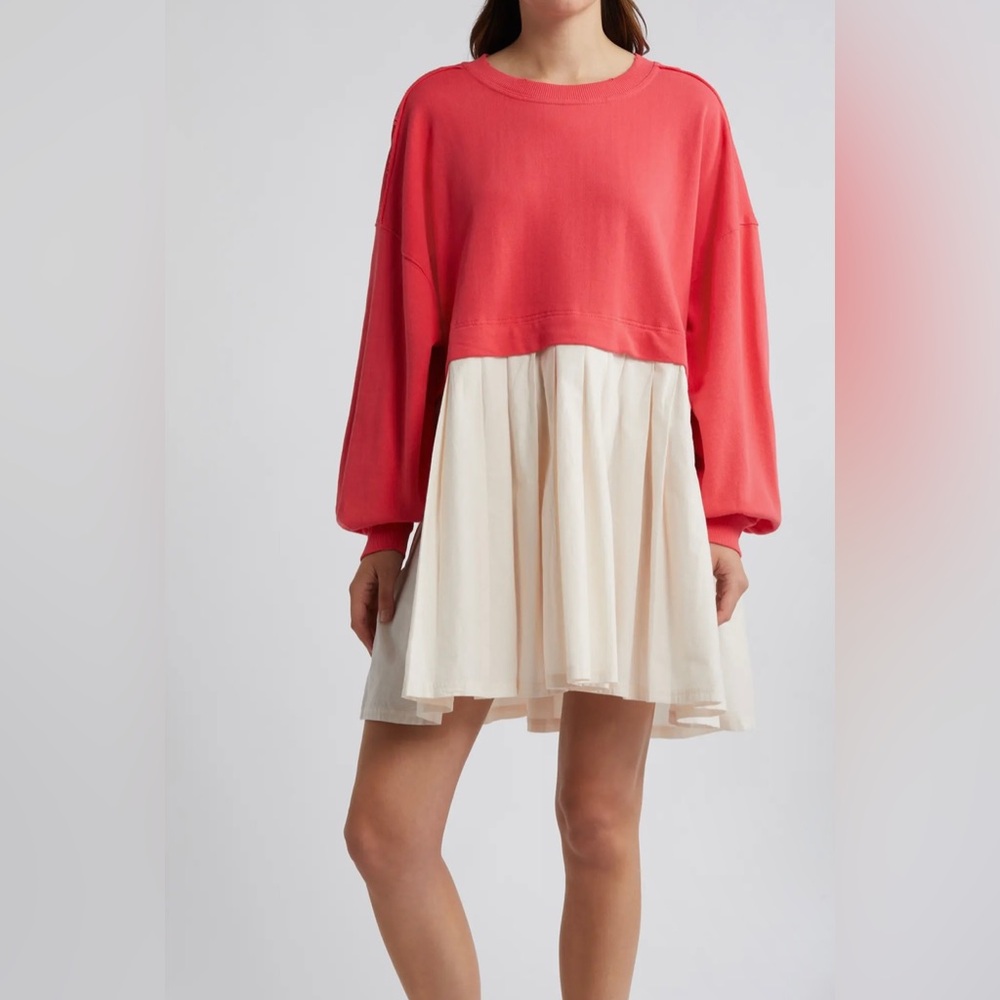 Free People Eleanor Layered Sweatshirt Minidress Sz XL Watermelon Oversized NWOT